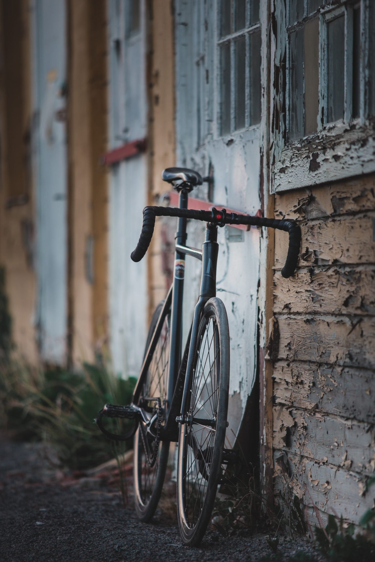 Bikes lined up against a wall